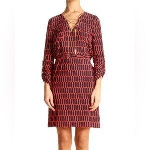 Coral Rose & Navy Geometric Print Chain Midi Dress by Michael Michael Kors